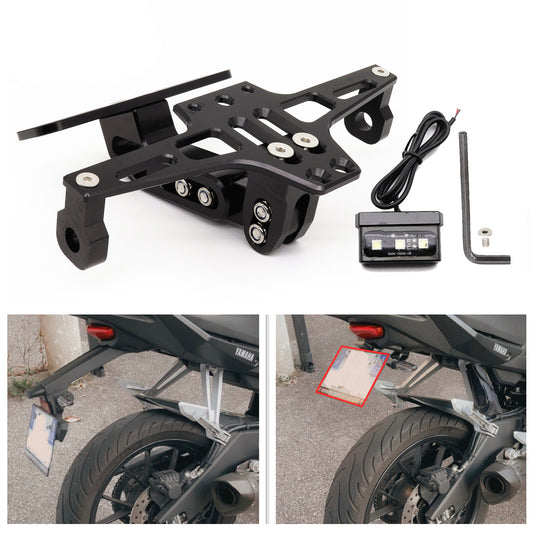 Universal Motorcycle License Number Plate Holder Tail Tidy Bracket LED CNC Black