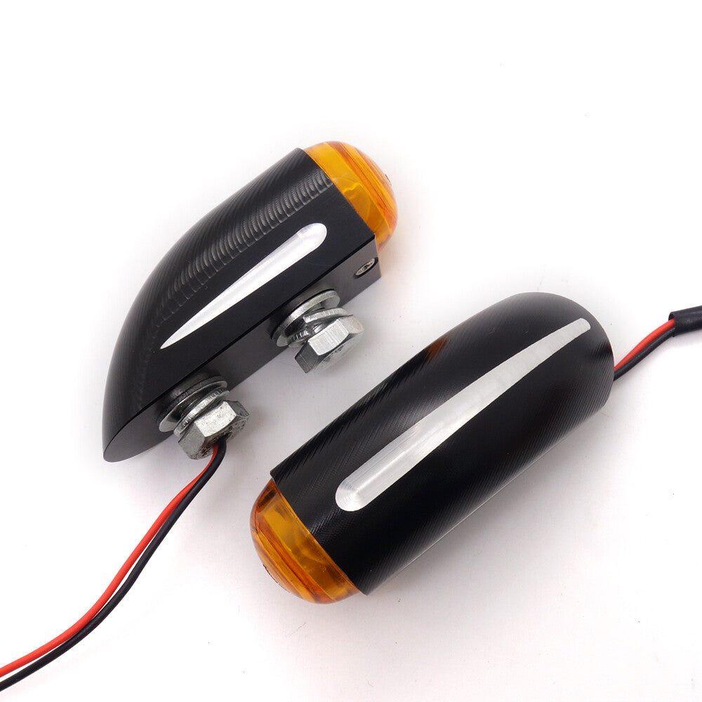 Black CNC Edge Cut Half Bullet Turn Signal Light For Cafe Racer Bobber Custom Q