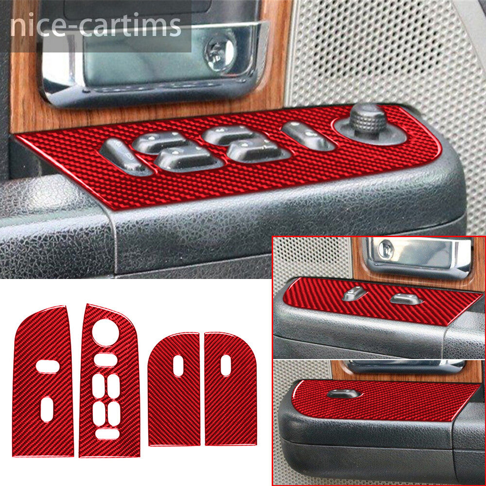 Red Carbon Fiber Window Lift Switch Button Panel Cover for Ford F150 FX4 2004-08