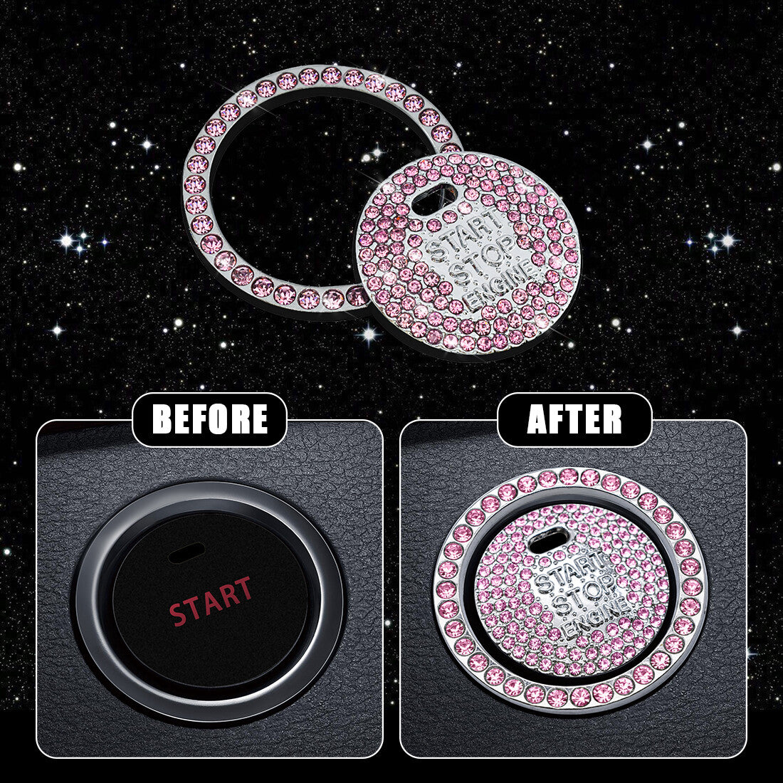 Bling Pink Diamond Car Engine Ignition Start Button Decor Ring Crystal Sticker