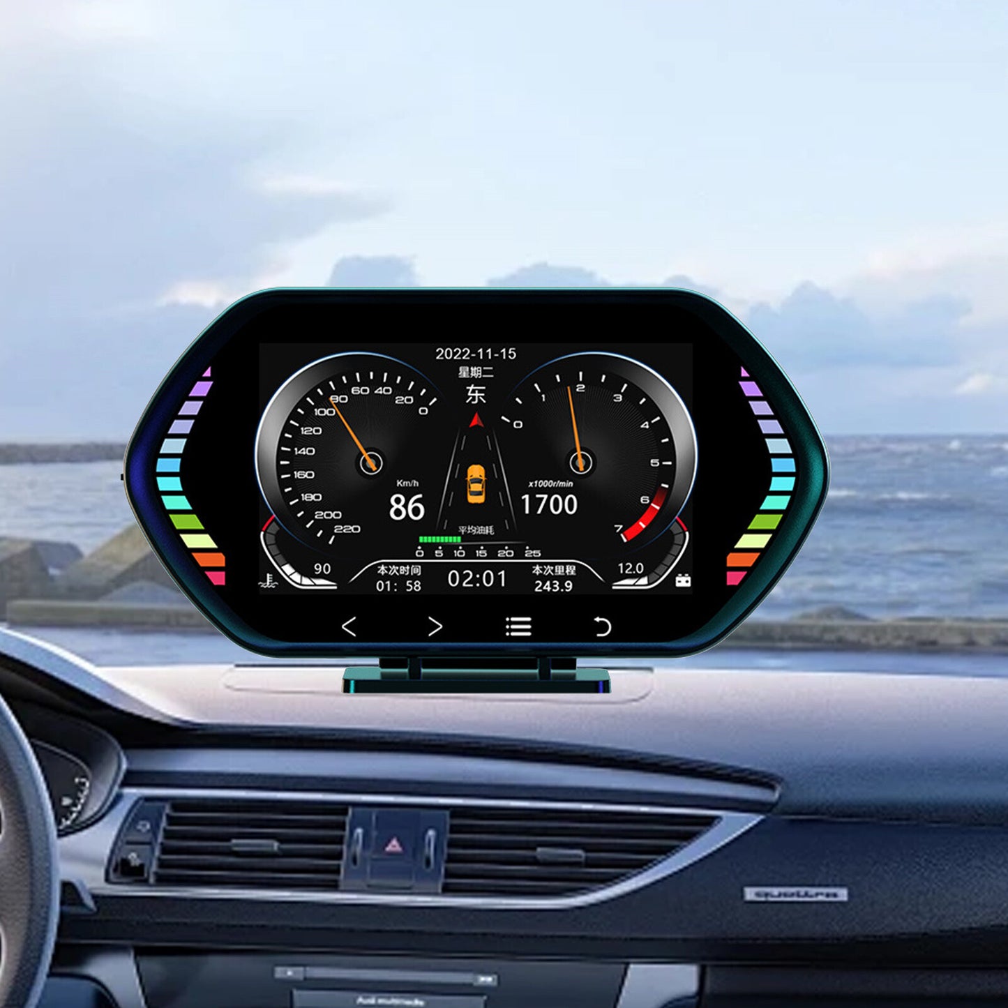 Car HUD Gauge Digital Head up Display Dual System OBD2 GPS Speedometer Alarm Q