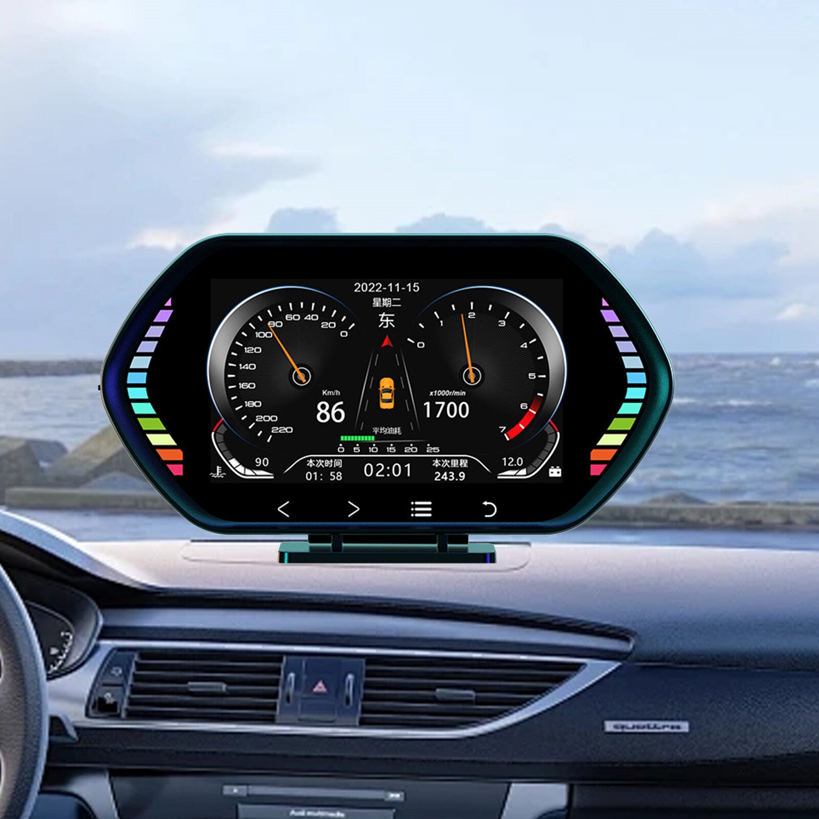 Car HUD Gauge Digital Head up Display Dual System OBD2 GPS Speedometer Alarm Q