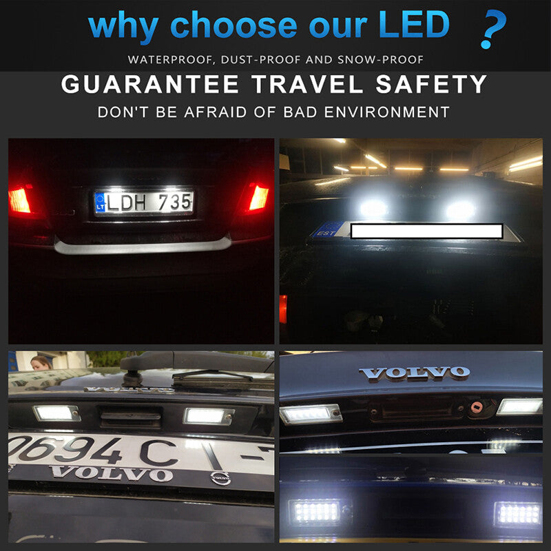 Two LED license plate lights with illuminated labels suitable for Volvo V70, CX70, S60, S80, XC90- n