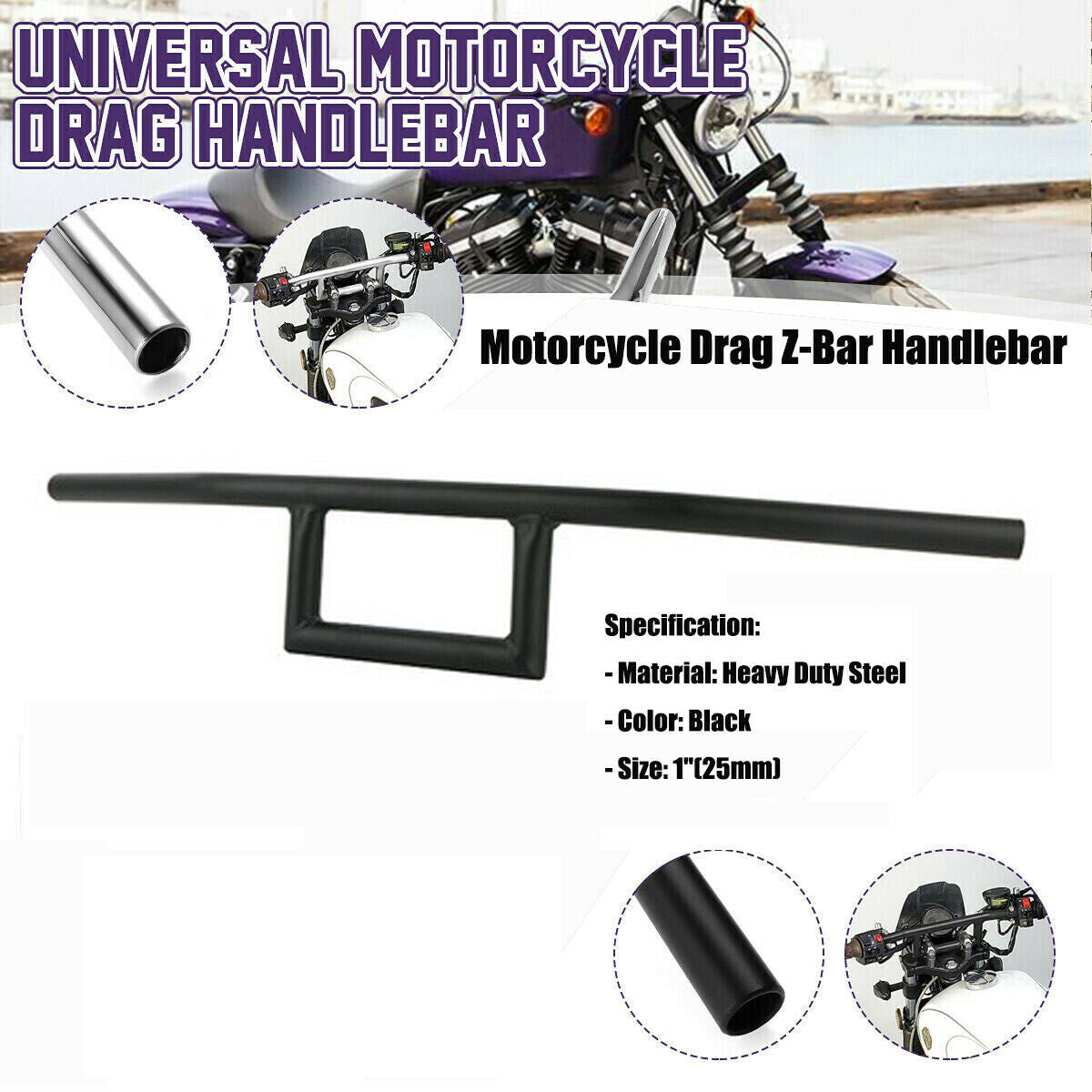1 Z Bar Motorcycle Drag Handlebar for Suzuki Chopper Bobber Custom Universal