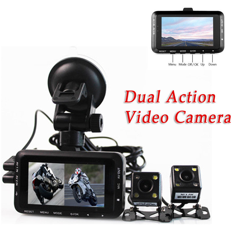 3 Waterproof LCD Motorcycle DVR, High-Definition Camera, Dual Lens 1080p Recorder, Stylish n