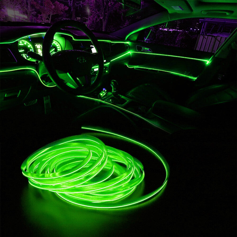 Car Interior LED Neon Light Decor Atmosphere EL Wire String Strip Lamp Green