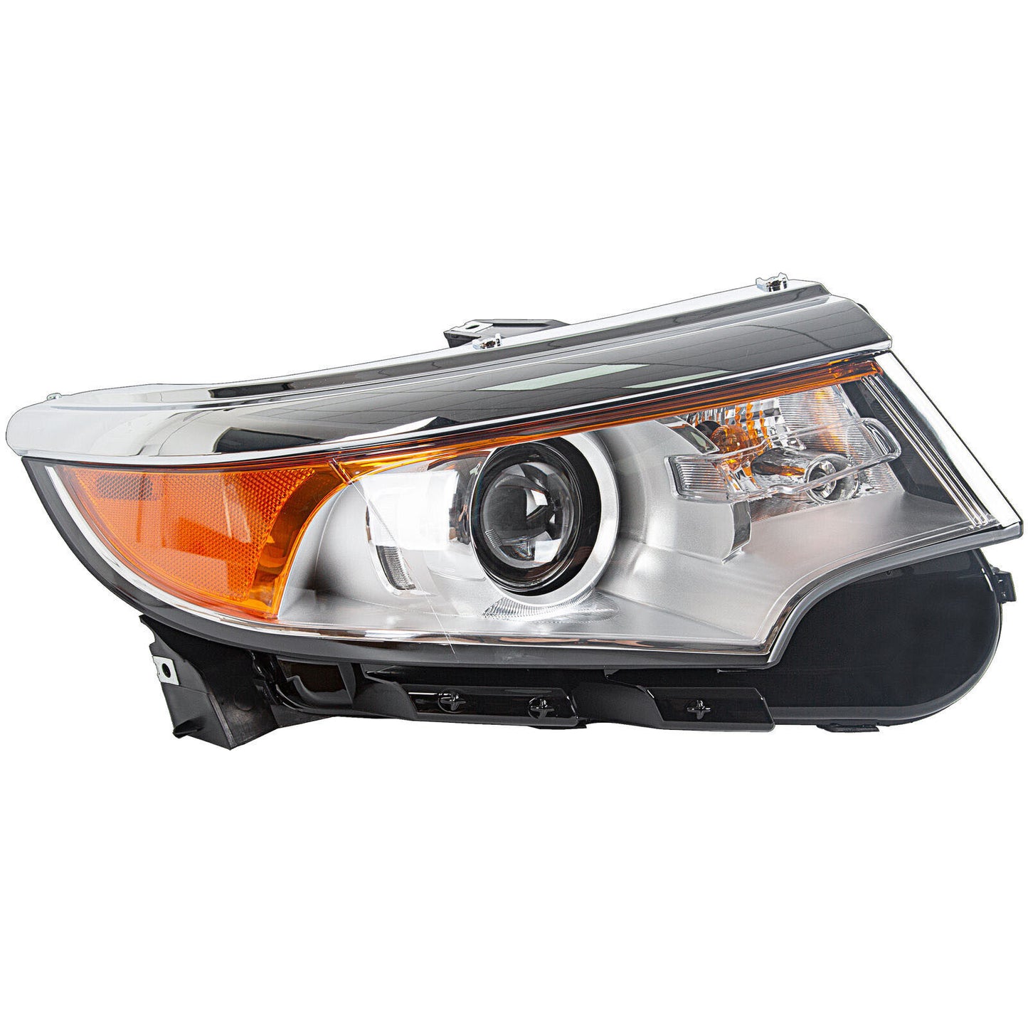 Applicable to 2011-2014 for Ford Edge chrome housing, amber color, right/passenger halogen headlights.