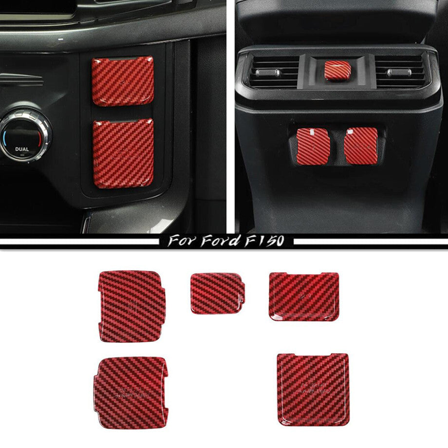 For 21-23 F150 Red Carbon Car Front+Rear Power/USB Socket Covers Trim v