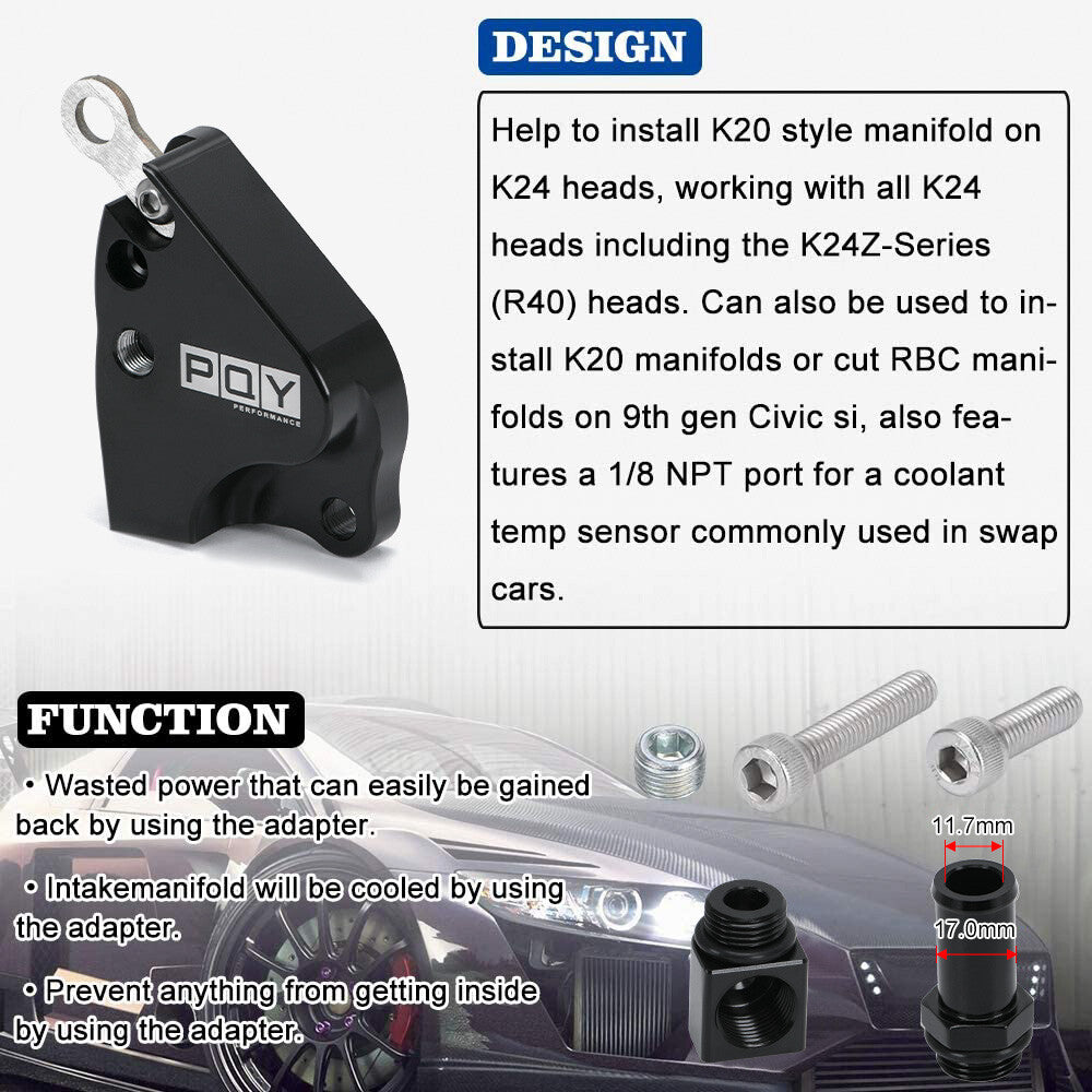 K Swap K Series K20 K24 Intake Manifold Coolant Adapter K24z-series R40 Heads