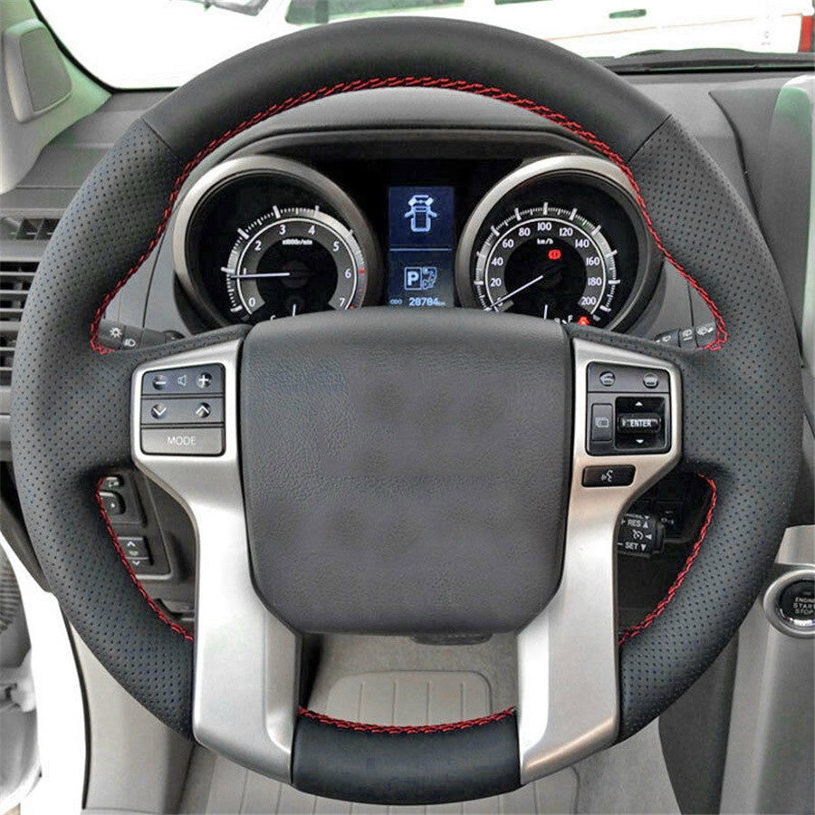 Black Red Prado Steering Wheel Cover Leather for Toyota for 4Runner Tacoma Tundra