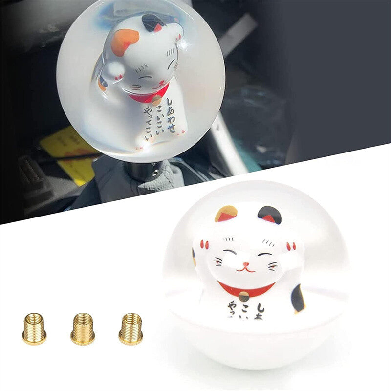 Universal Manual Lucky Cat Shift Knob Maneki Neko Round Ball Gear Shifter Head