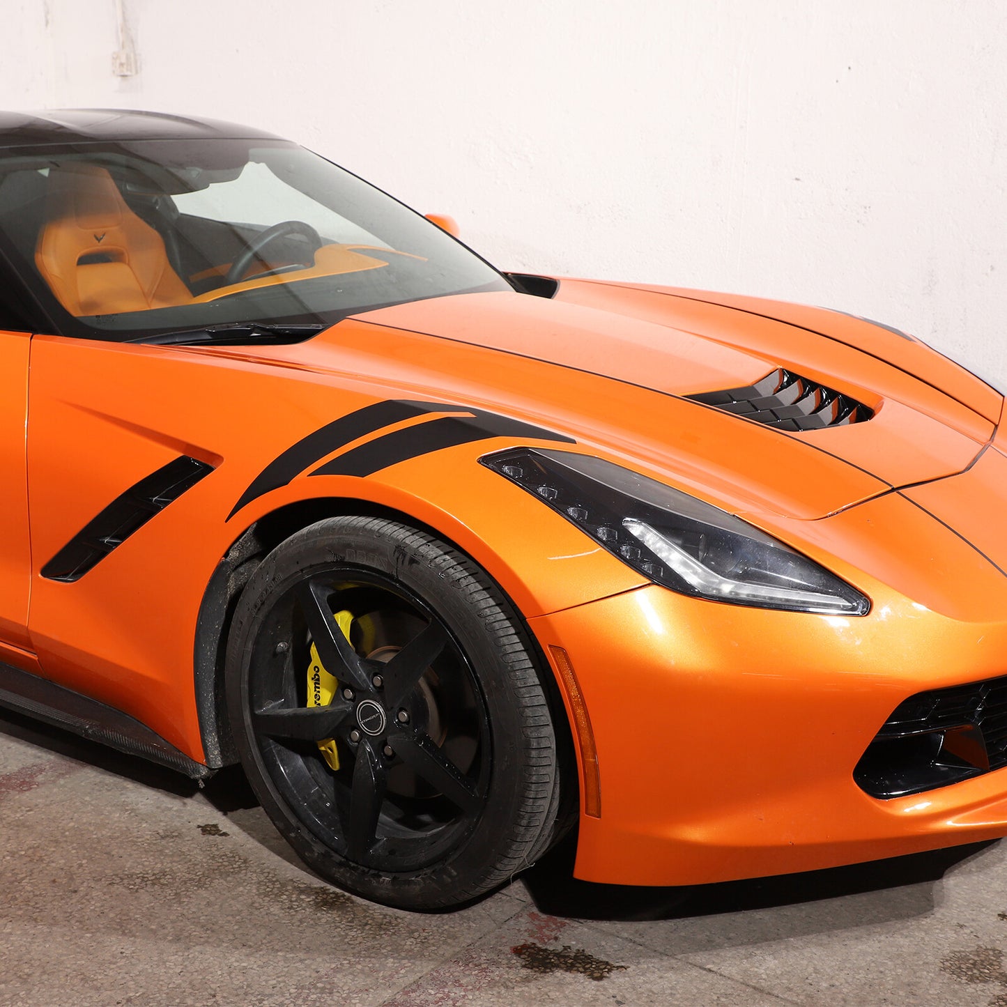 Matte black fender hood with vinyl graphic decal stripe for Corvette C7 2014-2019 n