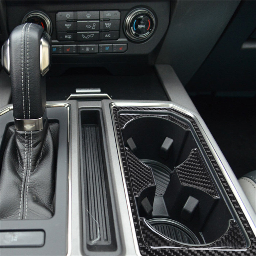 Carbon Fiber Interior Water Cup Holder Panel Trim Cover for Ford F-150 2015-2017