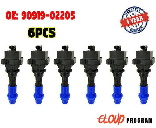 6PCS Ignition Coil 90919-02205 For 93-98 Supra JZA80 2JZGTE 3.0L 6Cyl v