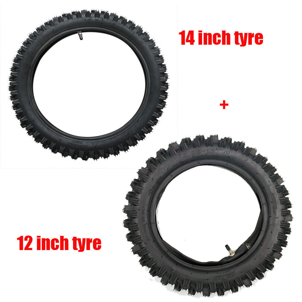 2.50-14 3.00-12 Front and rear tires + tubing kit 80/100-12 60/100-14 CRF110 XR70 KLX110