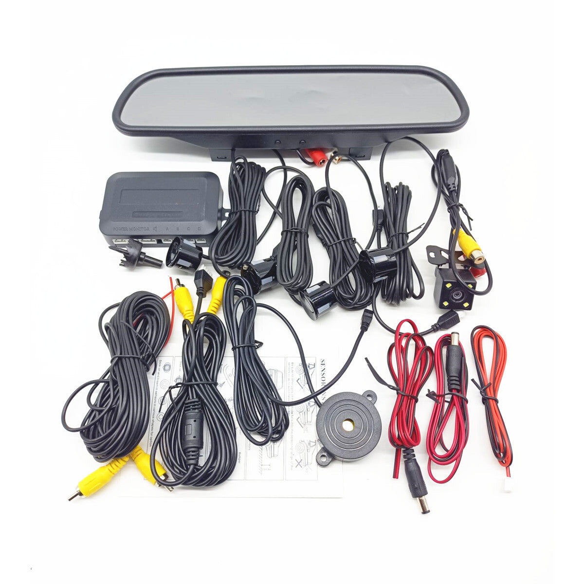 Parking Backup Radar Sensor Car Rearview Mirror Video Monitor W/Rear View Camera