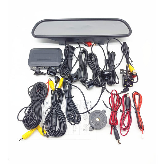 Parking Backup Radar Sensor Car Rearview Mirror Video Monitor W/Rear View Camera