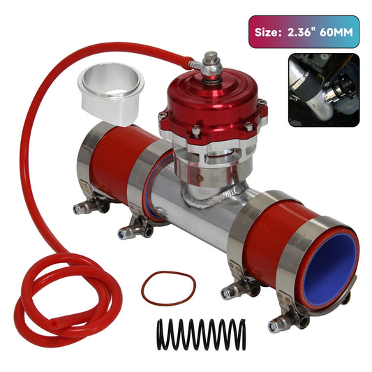 50MM 35PSI Boost V-Band Turbo Blow Off Valve BOV+2.36'' Flange Pipe Hose Kit Red