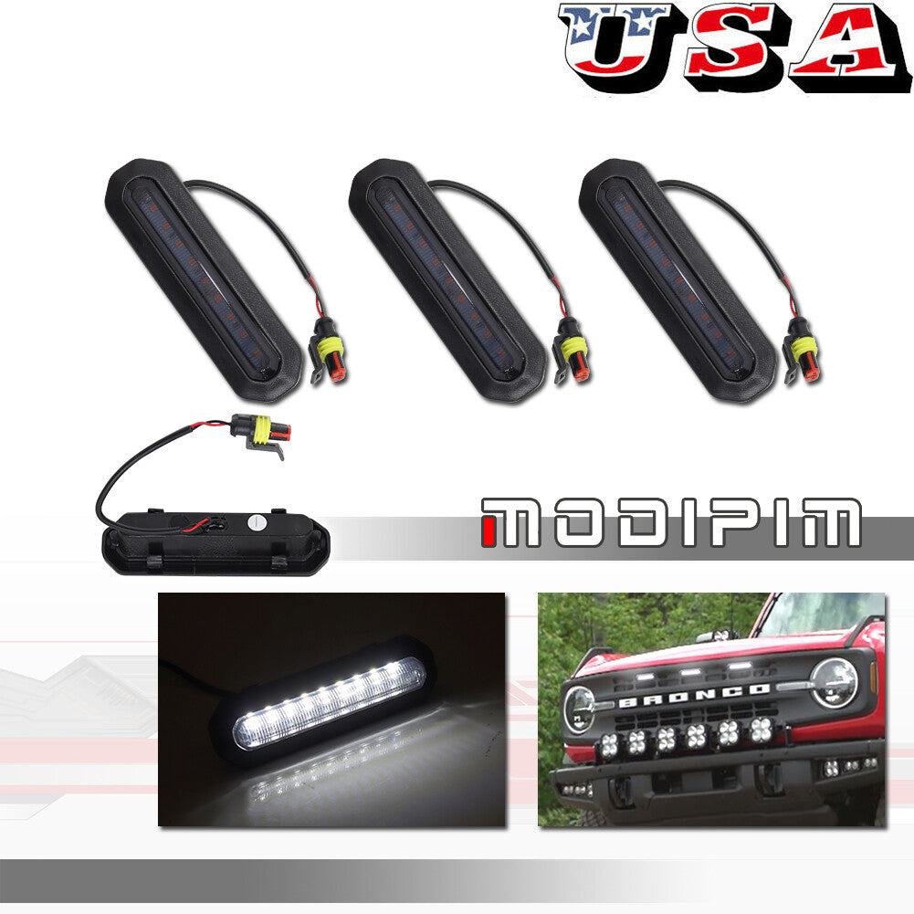 for for Mustang 21 - 23 Smoked White Front Grille Light LED 3 Pieces Decoration - v
