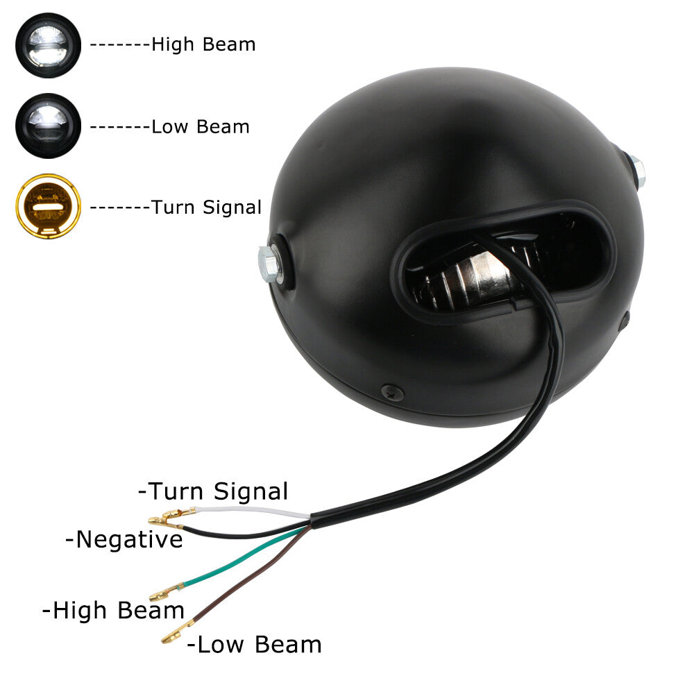 6.5-inch motorcycle headlight with amber high and low beam turn signals for Cafe Racer bikes