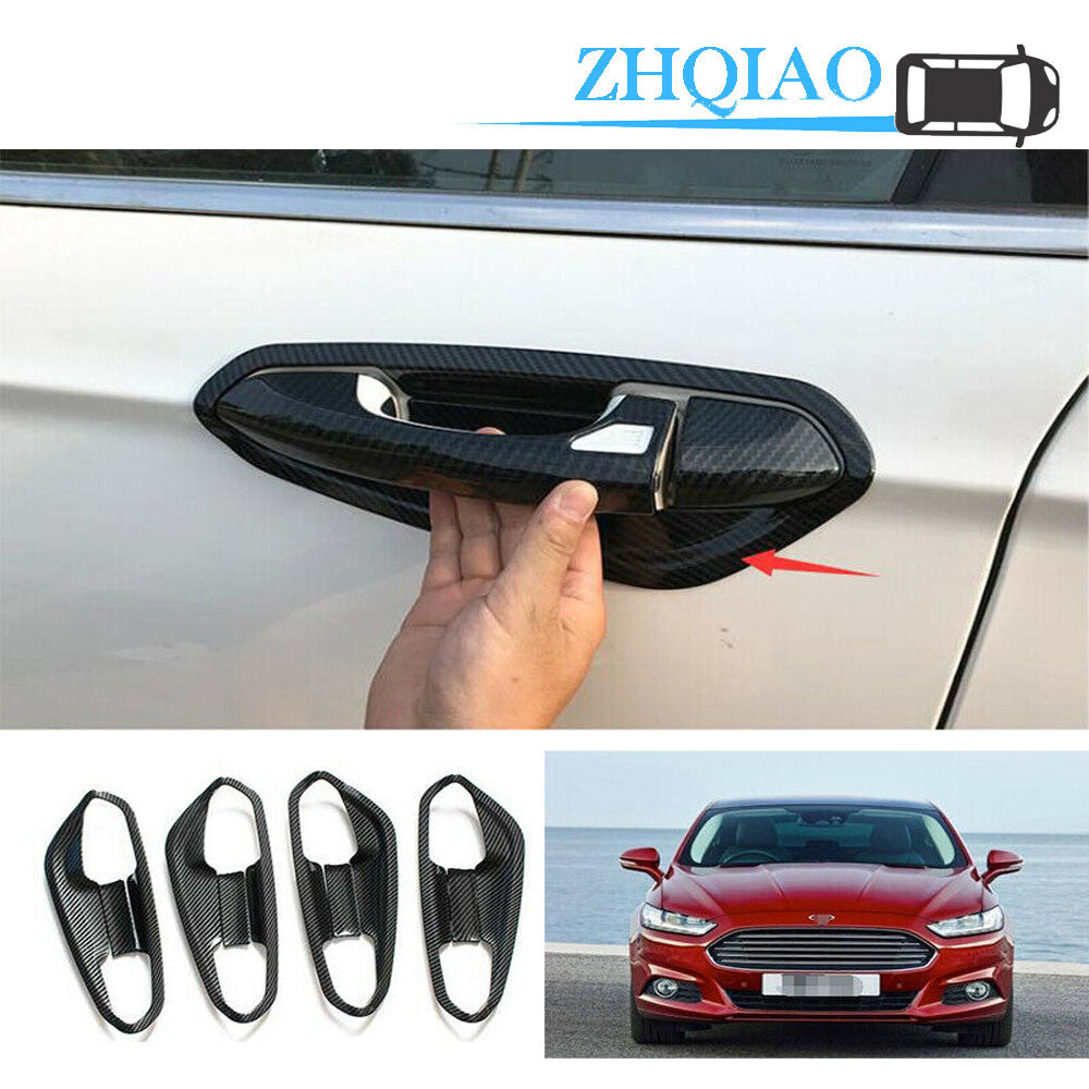 Outer Door Bowl Cover Trim Fit for Ford Fusion Mondeo 2013-2020 ABS Carbon Fiber