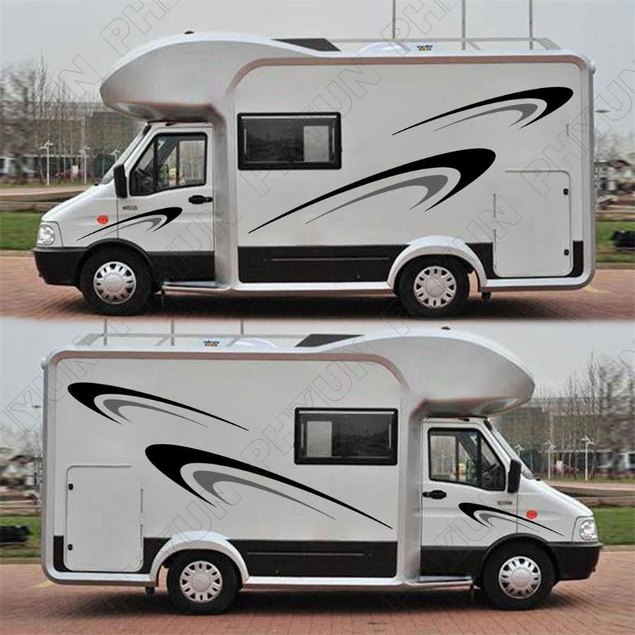 Black + Gray Stickers Body Side Vinyl Graphics Decals Kit For Camper RV Trailer Q