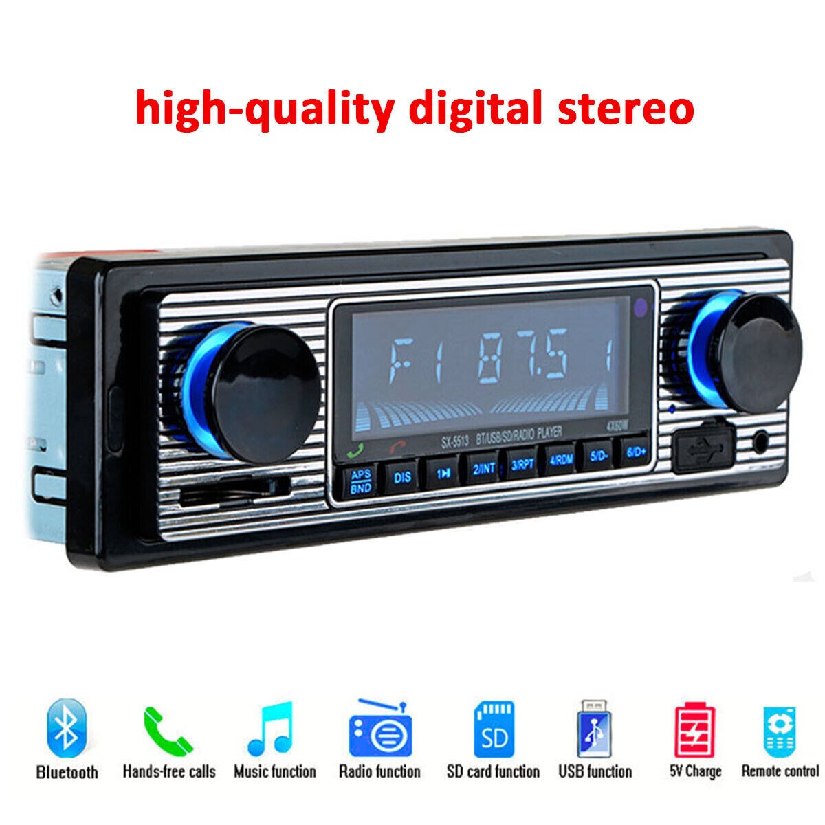 Car Digital FM stereo radio Bluetooth MP3 Player Aux USB/S/WMA/MP3/WAV 4-channel
