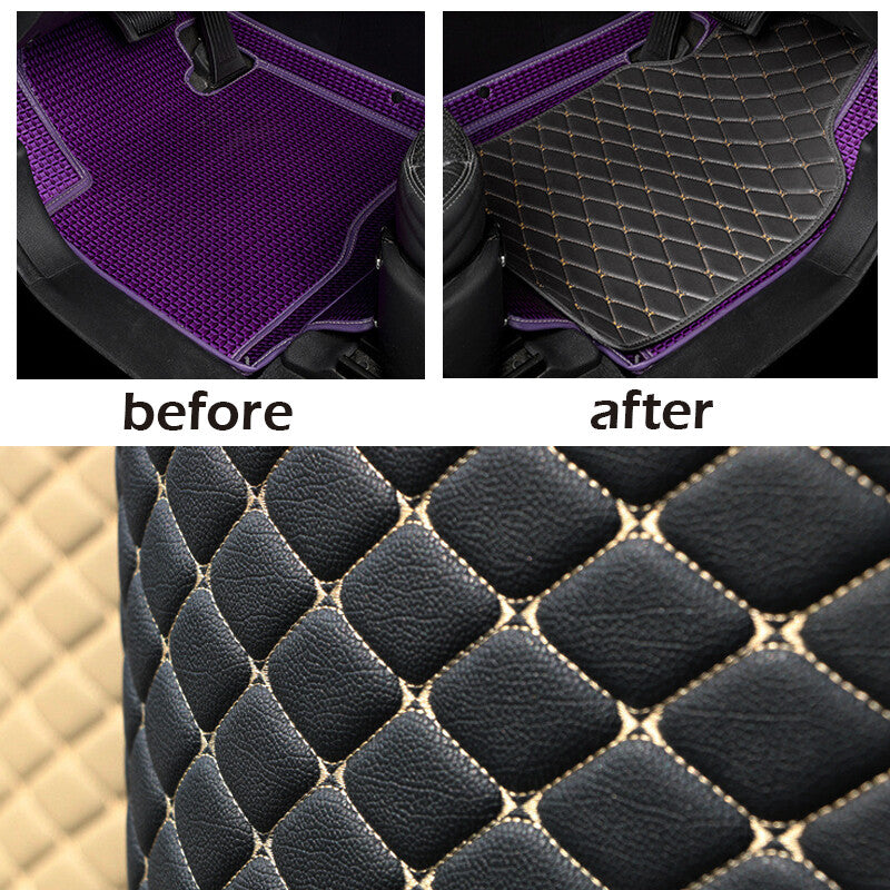 4PCS Leather Auto Car Floor Mat Quilted Design Waterproof Liners Carpet Full Kit v
