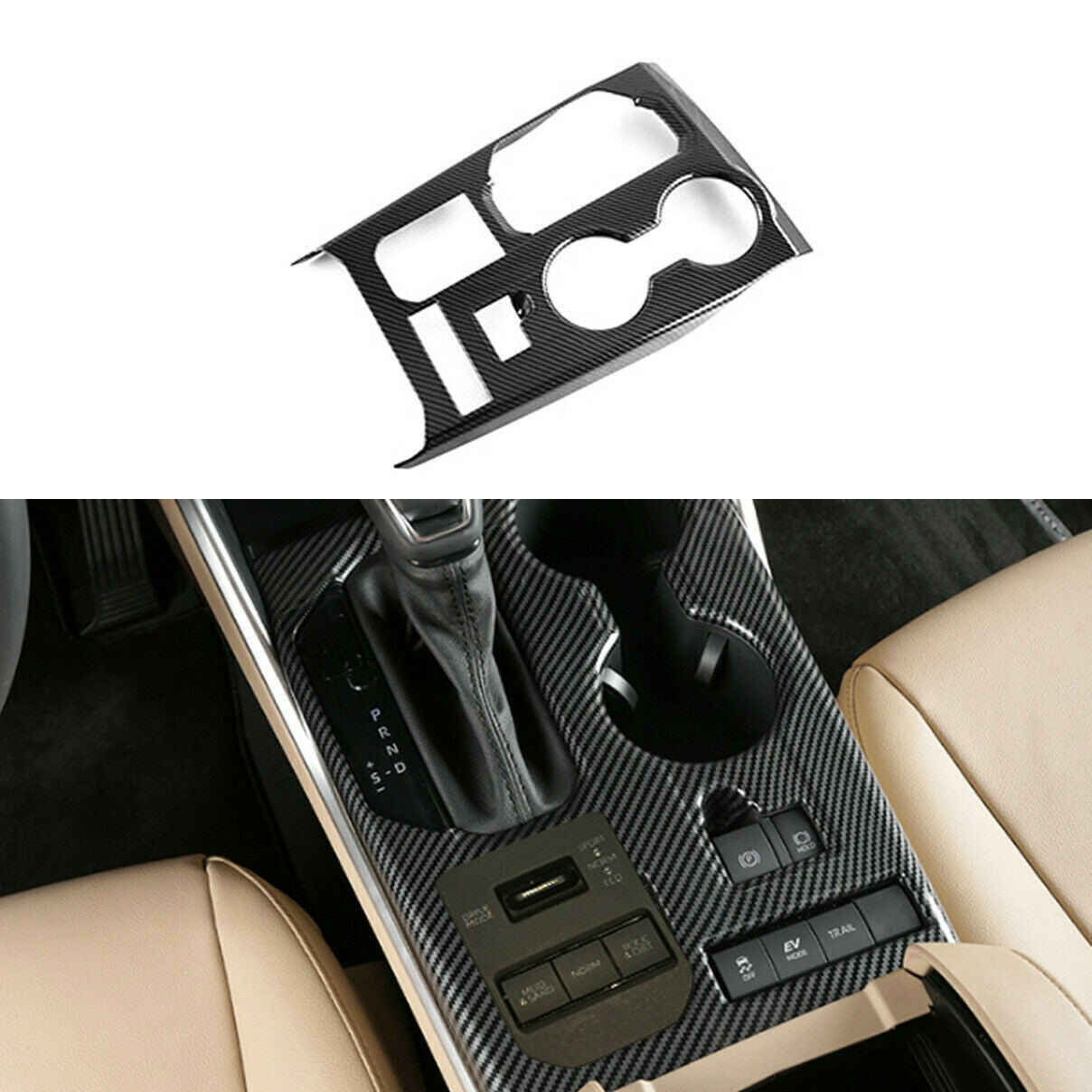 Carbon Fiber Gear Shift Box Panel Cover Trim LHD for Toyota Highlander 2020-2022