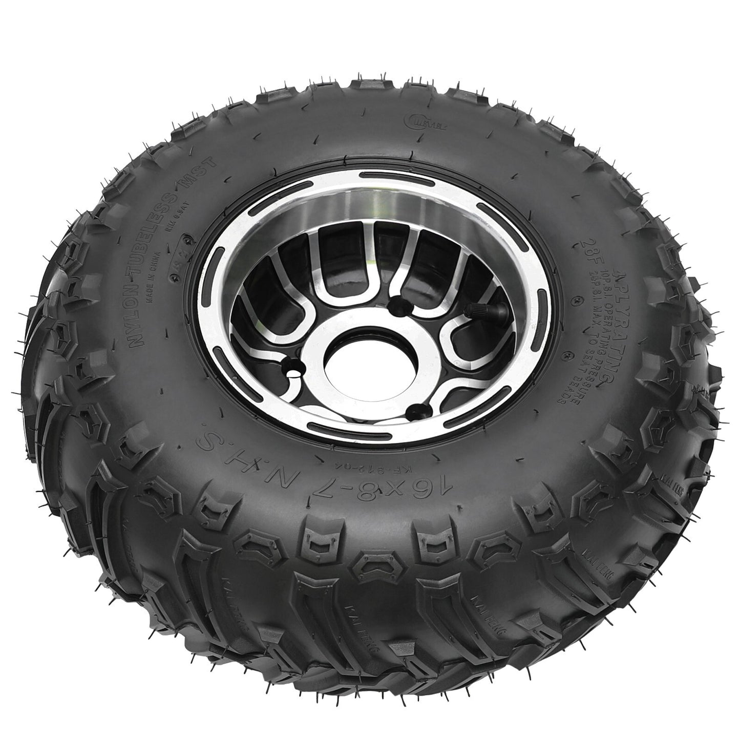 2-pack 16x8-7 all-terrain vehicle (UTV) wheels and tires, 16x8.00-7 go-kart tires with 3 lugs.