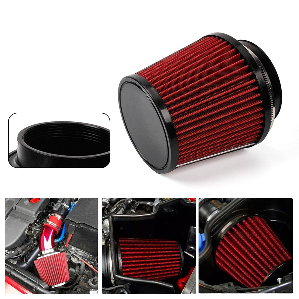 Red 4inch 100mm High Flow Inlet Cold Air Intake Cone Replacement Dry Air Filter