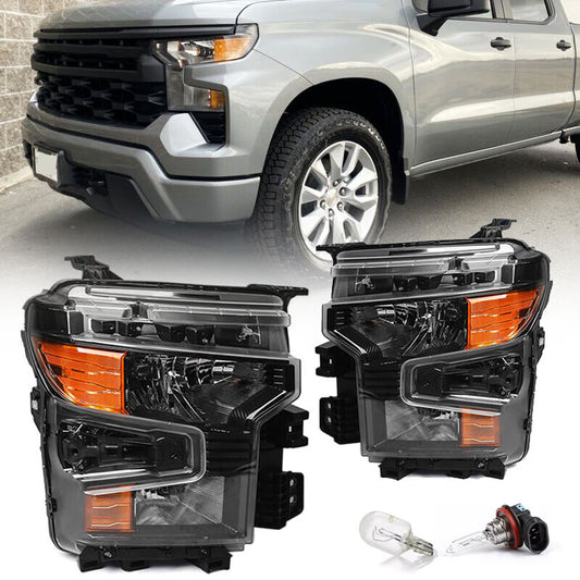 Suitable for 2022-2024 for Chevrolet Silverado 1500 halogen headlights with black trim (left and right).