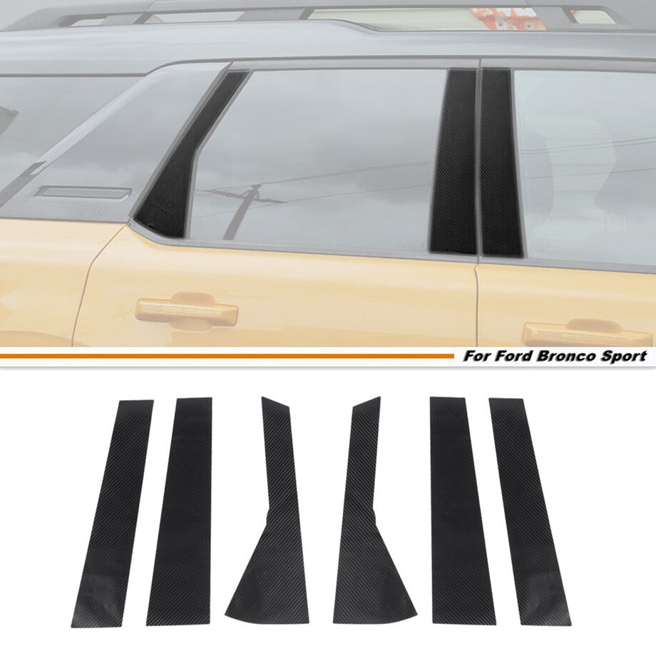 For 2021-2024 Bronco Sport Carbon Fiber Window Pillar Decal Trim Sticker 6P v
