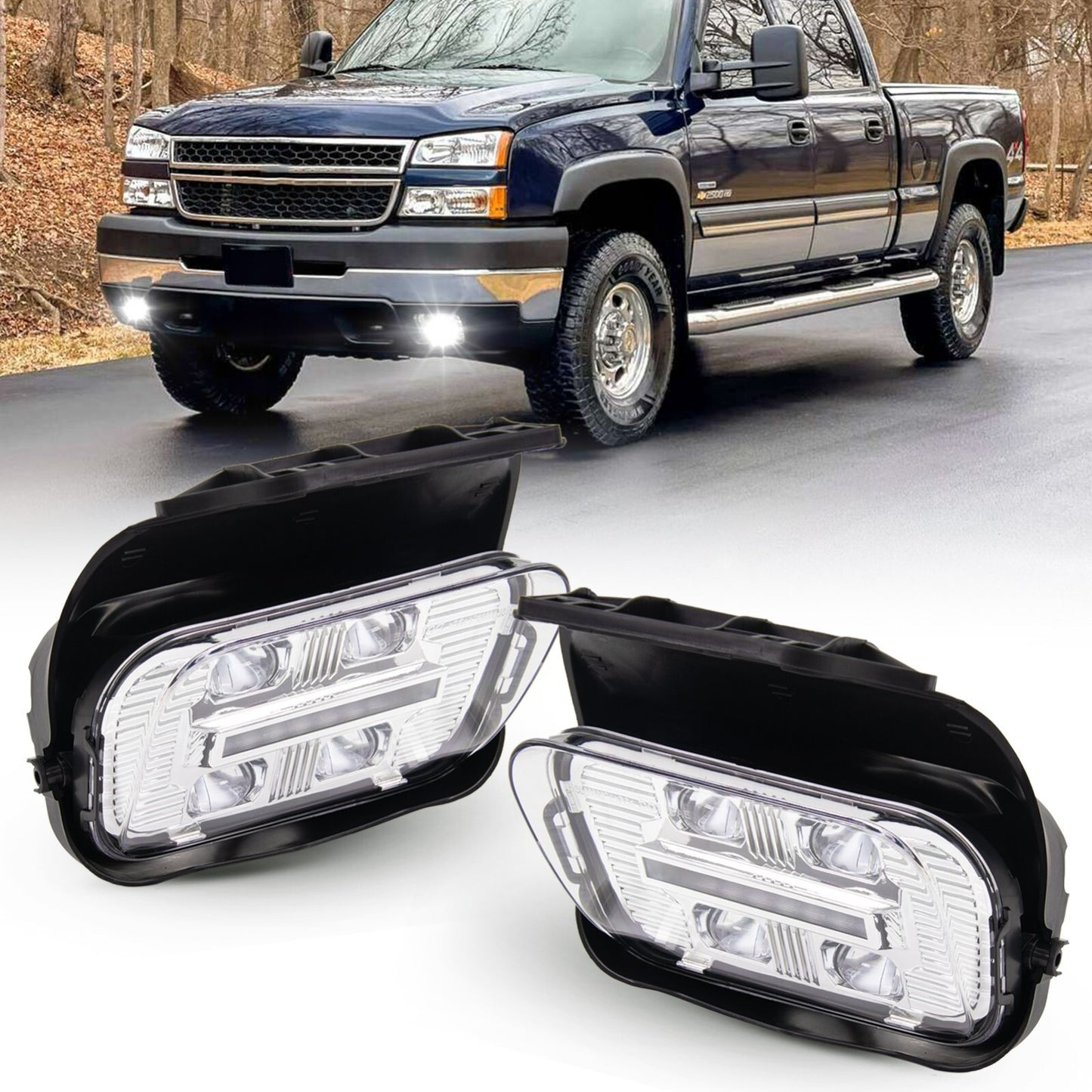 Fits 03-06 for Silverado Avalanche bumper new LED fog lights driving lights - v