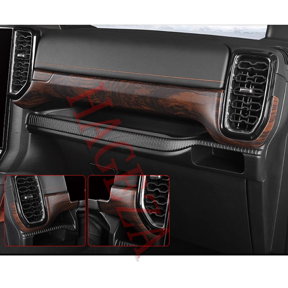 for Ford Ranger 2023+ Center Console for Co -pilot Dashboard Cover Trim Wood Grain