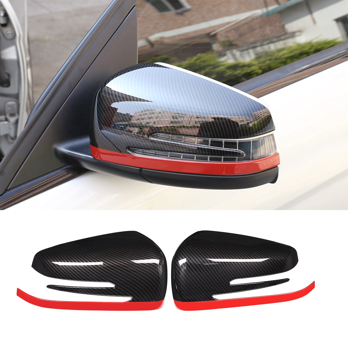 Carbon fiber red side mirror covers suitable for A6, B6, C6, E6, CLA, GLK, GLA-Class. n