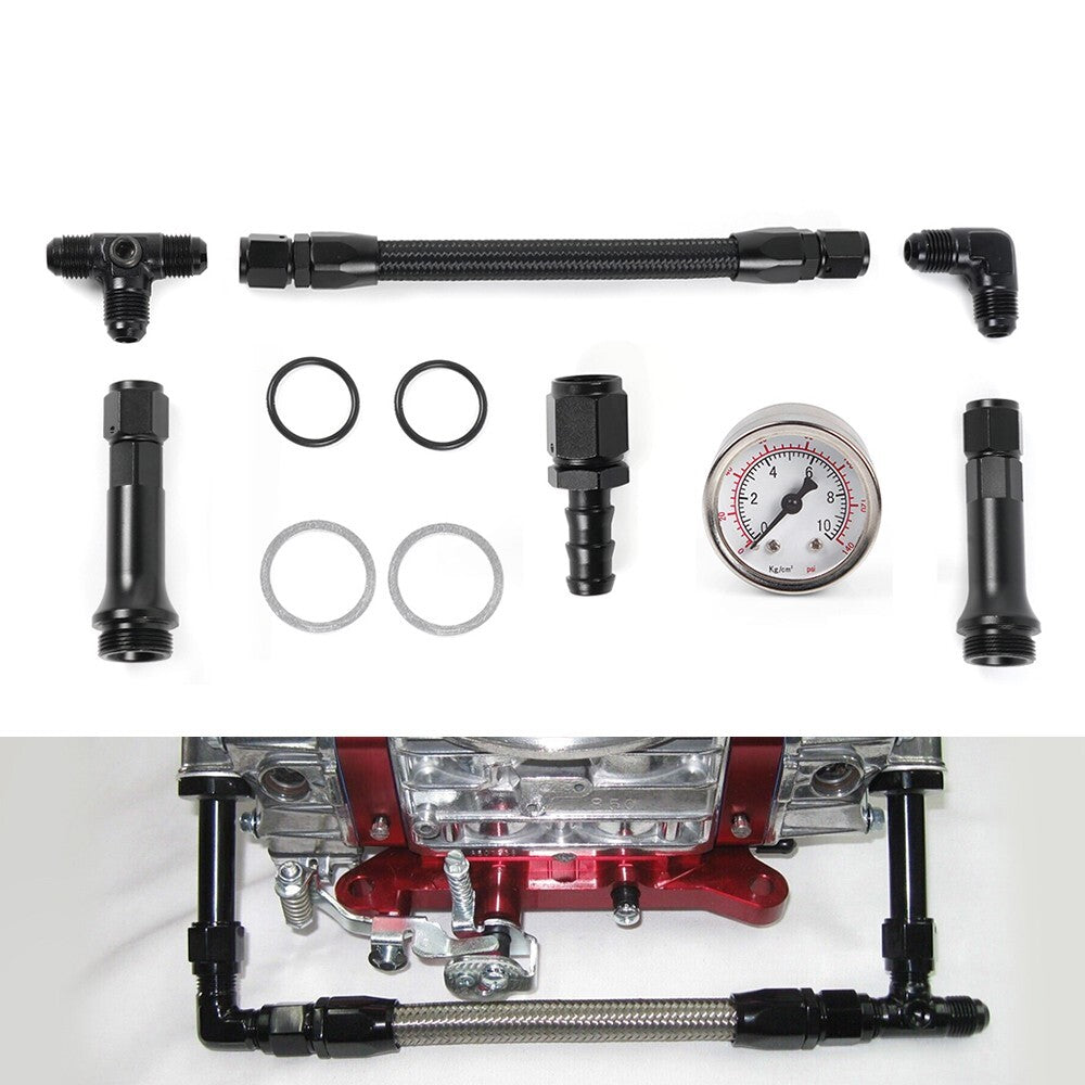6AN Braided Dual Feed Carb Fuel Line Double Pump for 4150 Holley Carburetor Q