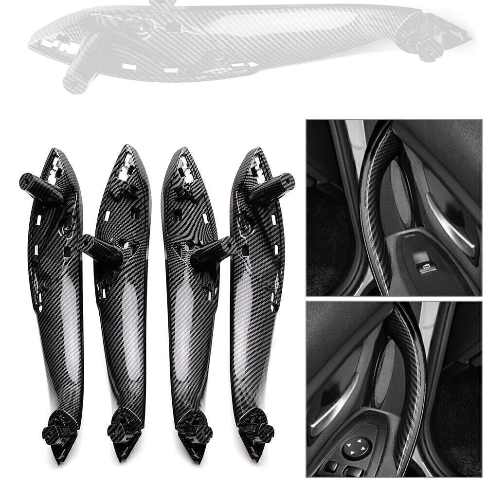 4x Carbon Fiber Interior Door Pull Handle Trim Cover Panel Kit for BMW 3 F30 F35
