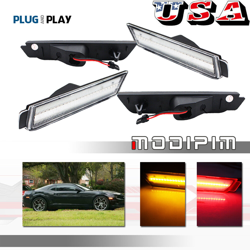 Clear Lens Front Amber Rear Red LED Side Marker Lights for 2010 - 15 for Camaro - v