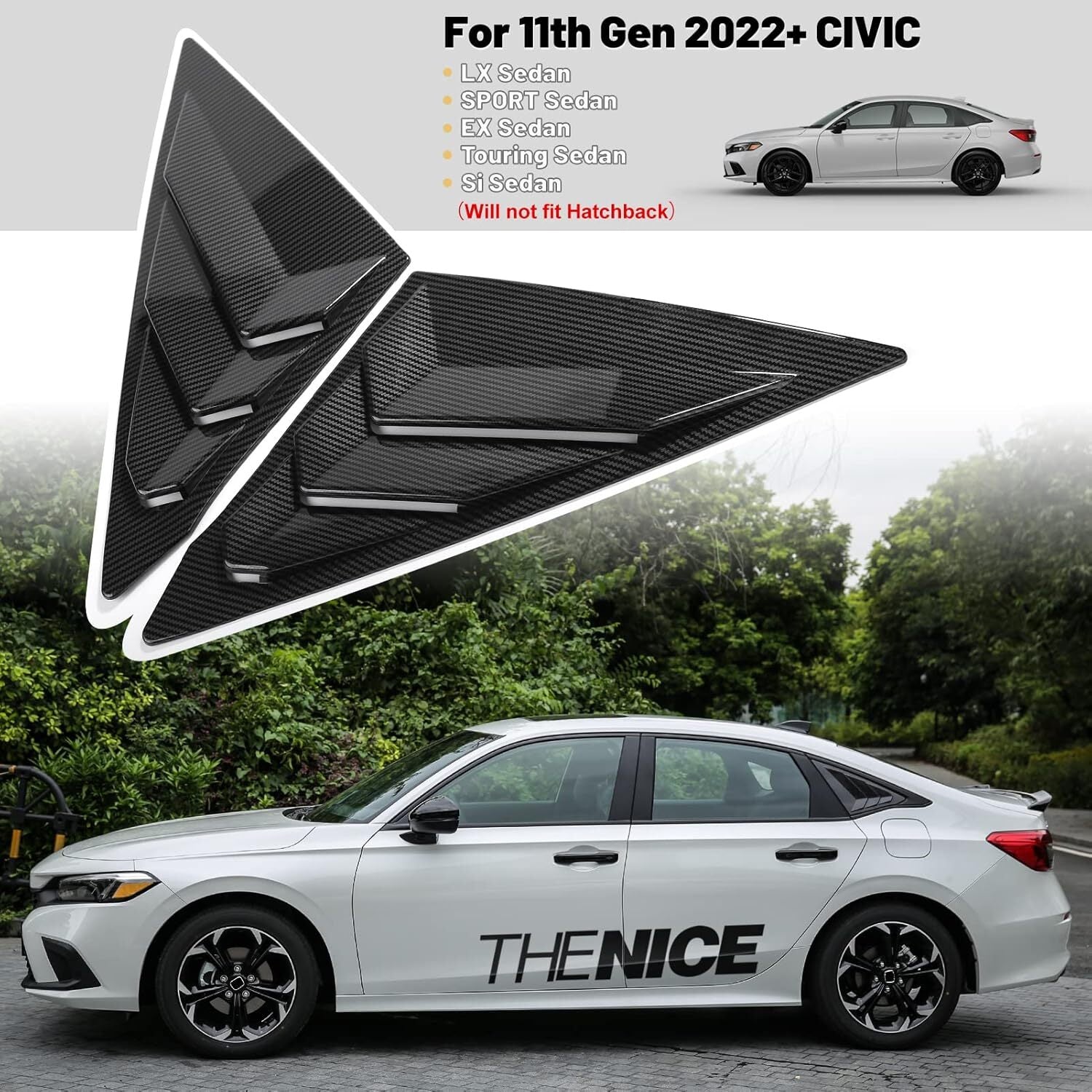 2-Piece Carbon Fiber Rear Window Louver Spoon for Honda for Civic Sedan 2022-2024