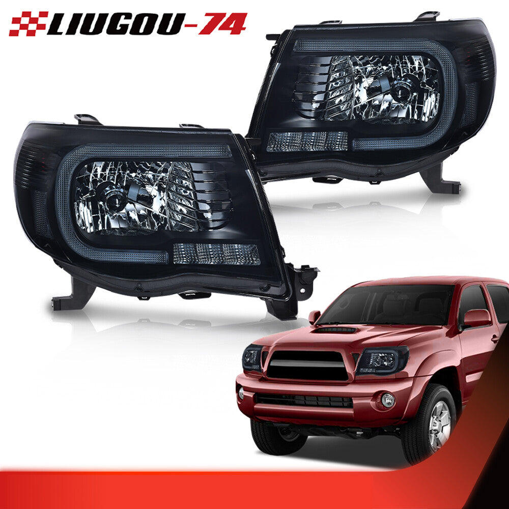 Suitable for 2005-2011 Tacoma transparent LED tube headlights black/smoked- v