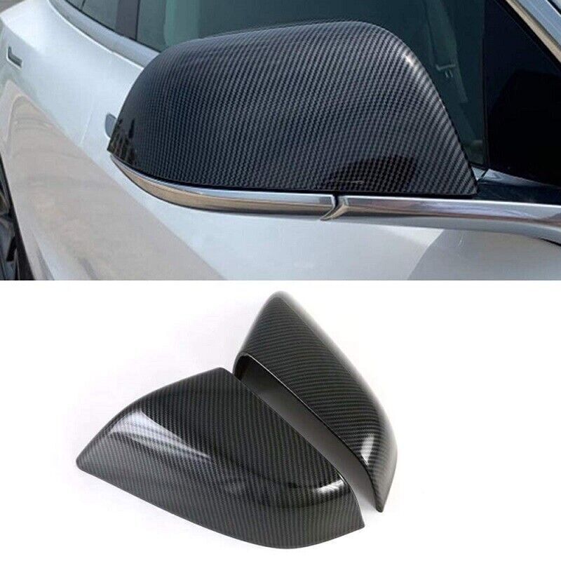 2-Piece Carbon Fiber Black Side Door Mirror Cover Trim for Tesla for Model S (2015-2019)