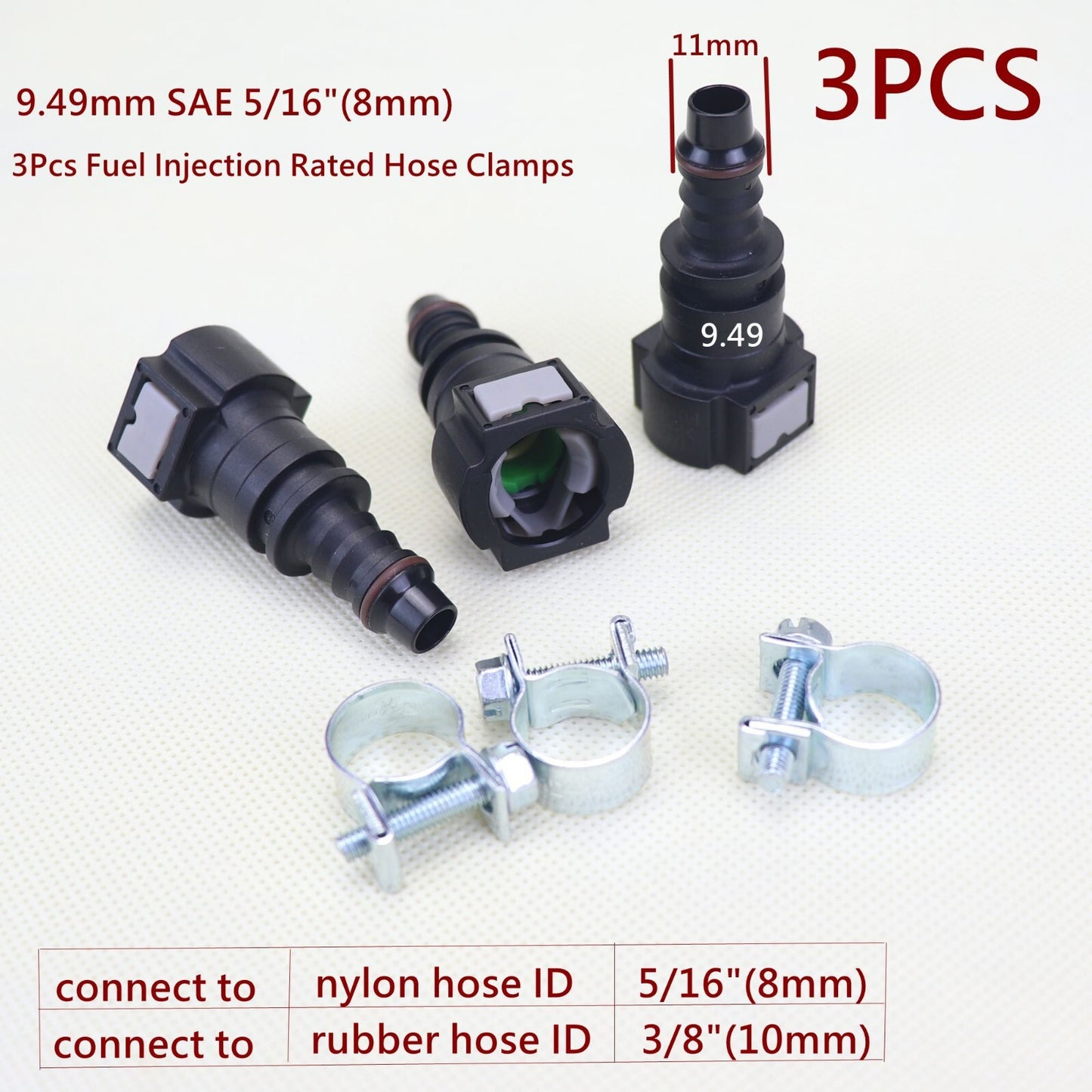 3-piece Nylon Fuel Line Quick Connector Release Hoses Disconnect Hoses 9.49 mm SAE 5/16