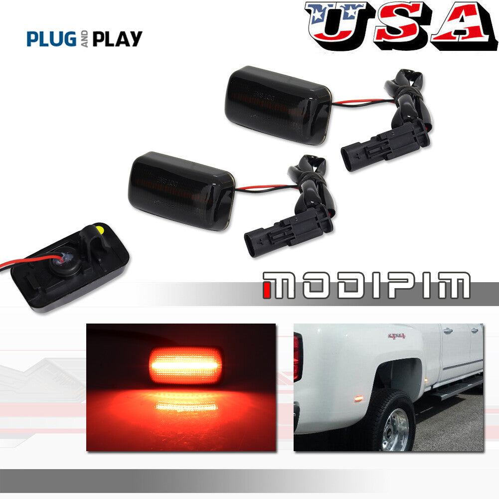 Smoked Black Lens Red Rear Side Marker Lights Fits 2015+ for GMC 2500HD 3500HD- v
