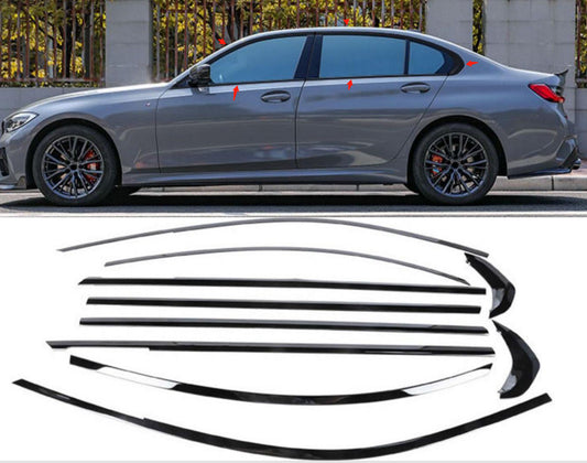 for BMW 2019-2022 3 Series Black Steel Side Window Molding Cover Strip Trim 10x