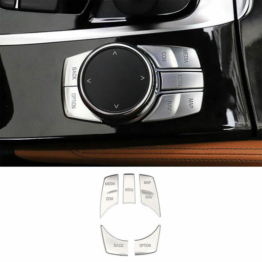 Silver Aluminum Console Multimedia Button Cover Sticker for BMW 5 Series 2018-23