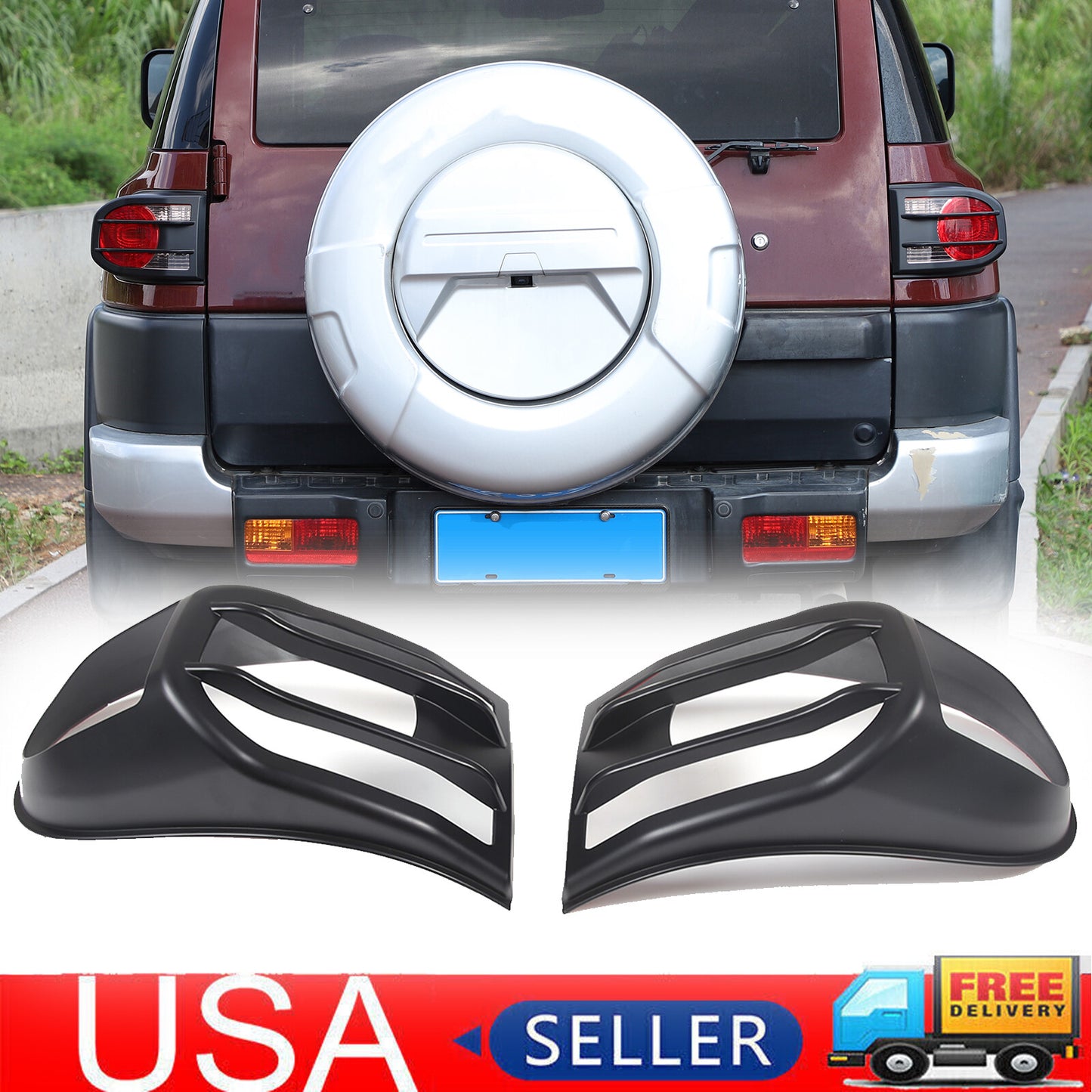 2-Piece ABS Black Rear Taillight Cover Trim for Toyota FJ Cruiser 2007-2014