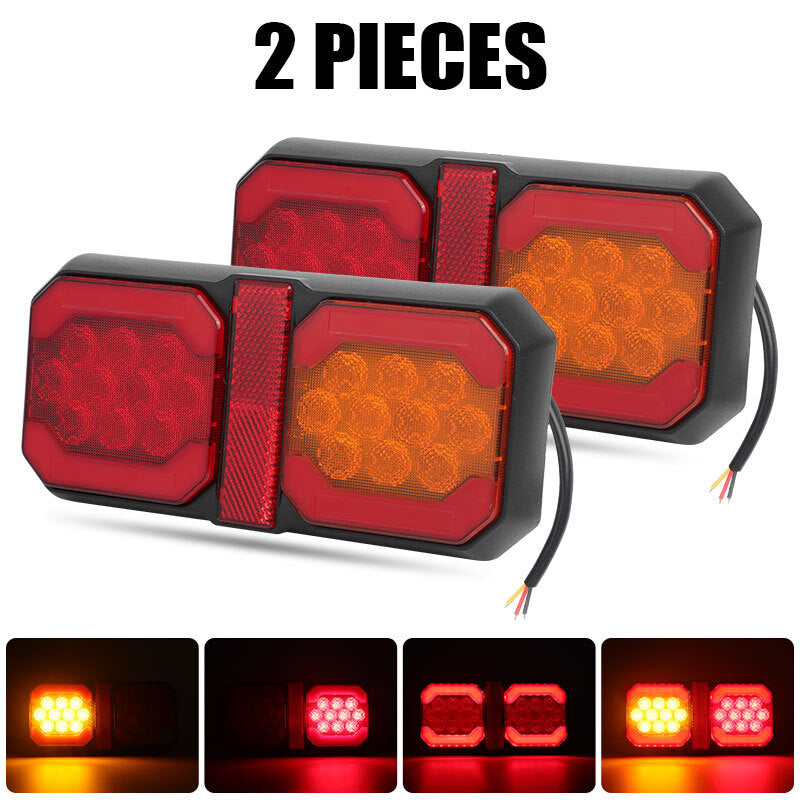 2x Amber+Red LED Rear Brake Stop Turn Signal Tail Light Trailer Truck Pickup 4x4