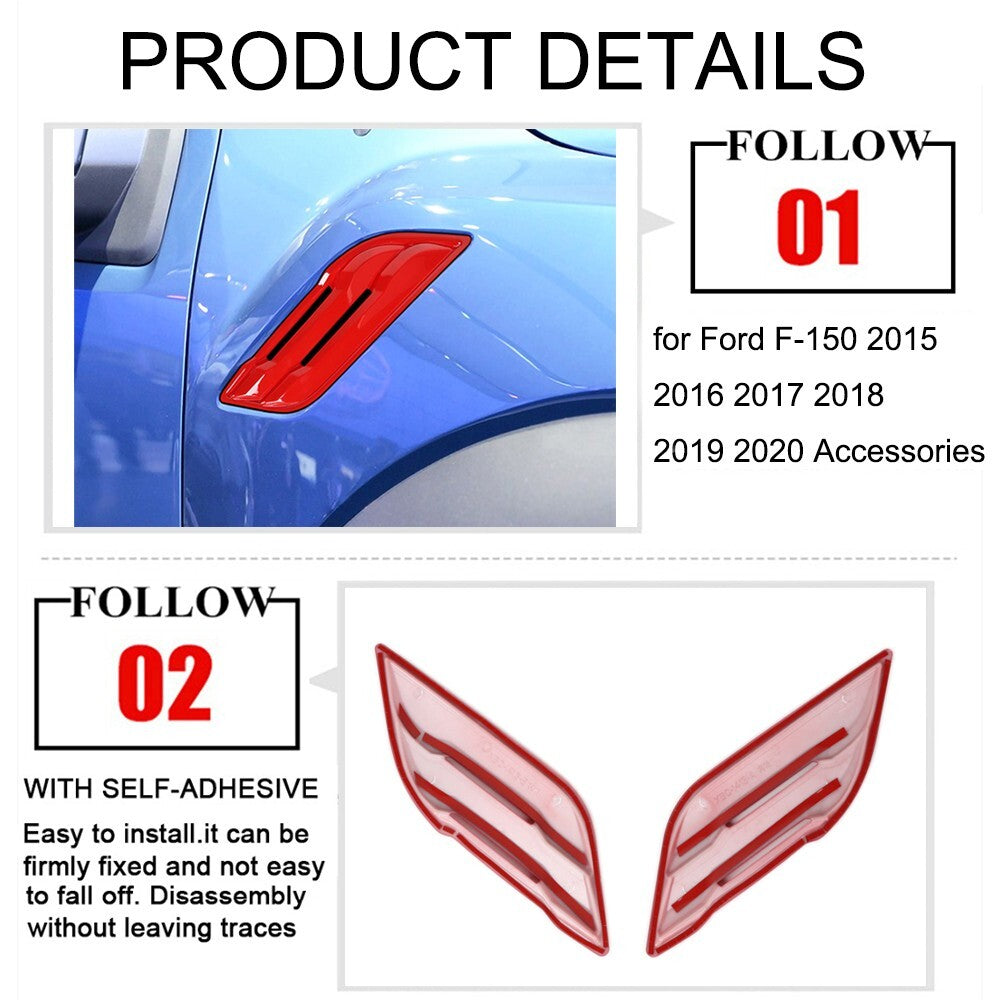 Red ABS Side Fender Air Vent Outlet Cover Panel Trim for Ford F150 2015-2020