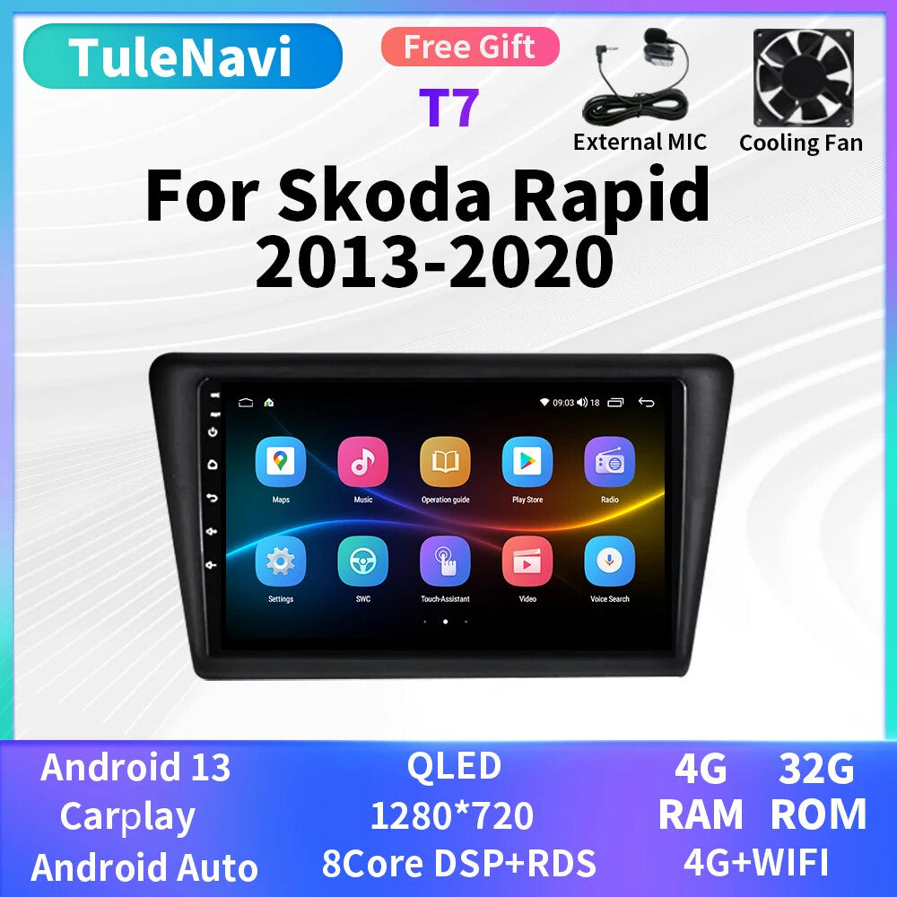 Car Radio for Skoda Rapid 2013-2020 CarPlay Stereo Multimedia GPS Player Screen